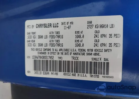 2008 Dodge Dakota Trx z USA, uszkodzony, nr VIN 1D3HW78N38S517052